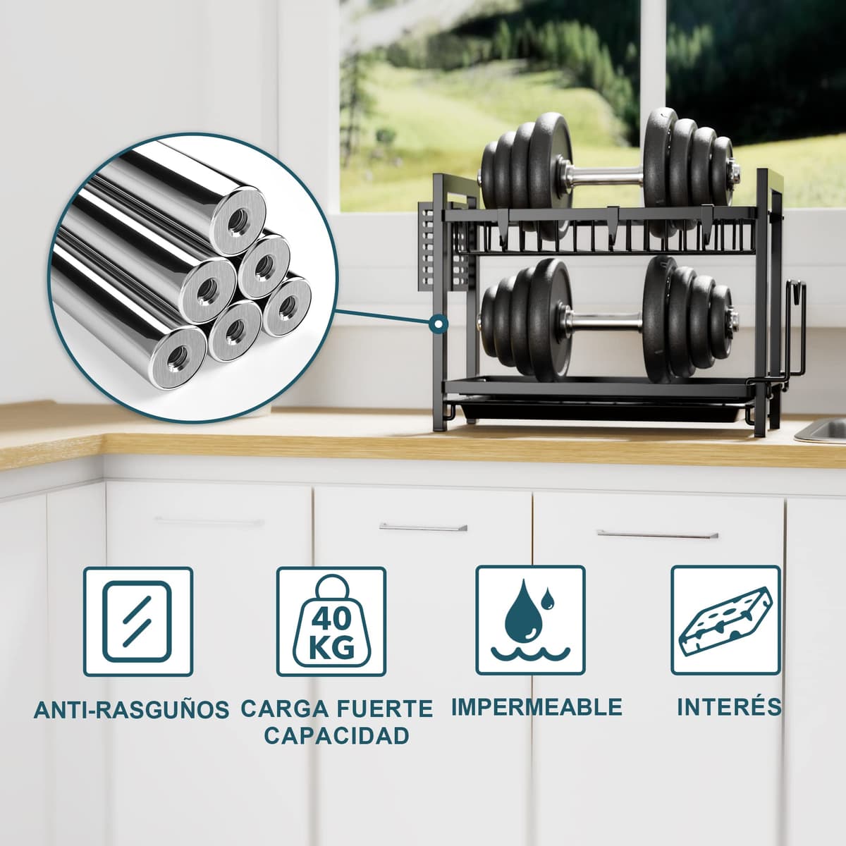 niffgaff Estante de Dish Escurreplatos Acero Inoxidable Cocina (43.5 * 24.5 * 34.5), Primer Piso Escurridor de Platos para Fregadero, Escurre Platos Armarios, Escurreplatos Negro — view 3