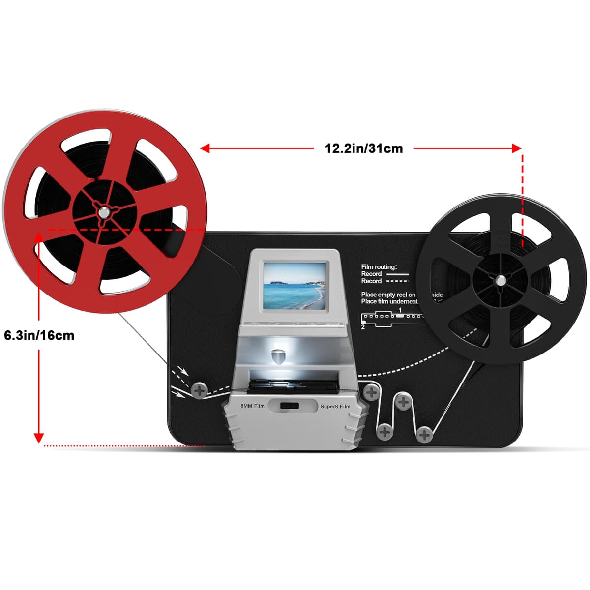 8mm & Super 8 Film to Digital Converter, Frame-by-Frame Film Scanner Digitizer to MP4, 2.4" LCD Screen, Supports 3” 5” 7” 9” Reels, 32GB SD Card Included — view 3