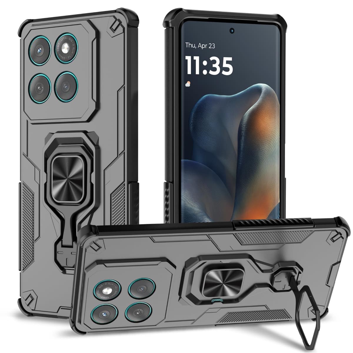 Funda para CMF Phone 2 Pro, Carcasa Antigolpes con Soporte anular metálico, Case Protectora de Grado Militar, Negro — view 663