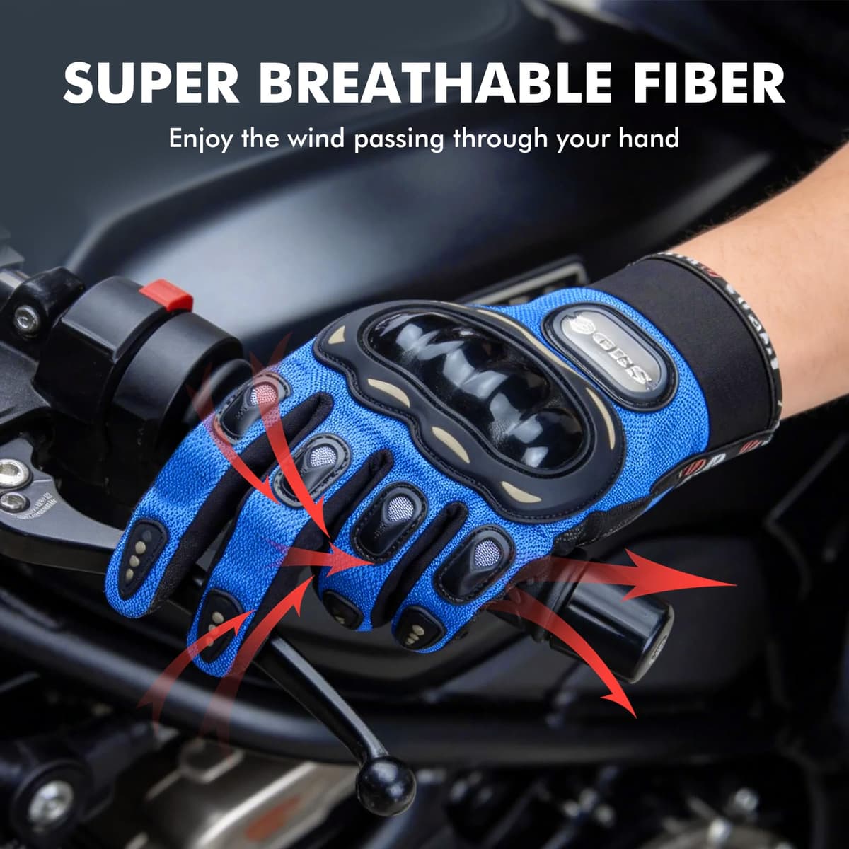 GES Motorcycle Riding Gloves for Men, All-Weather Full Finger Touch Screen Gloves, Breathable Water Resistant Motocross Racing Gloves for ATV, Dirt Bike, Scooter — view 2