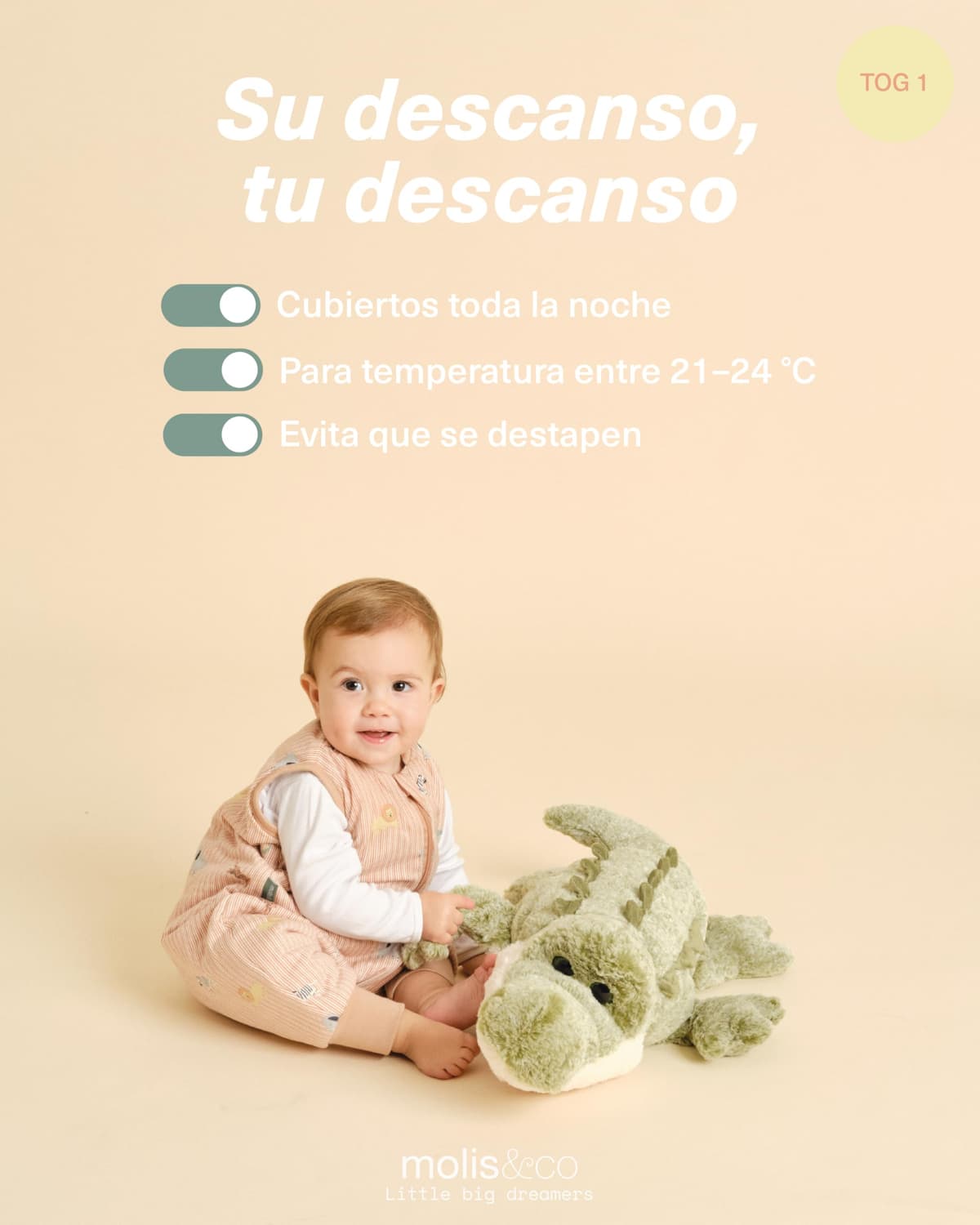 molis&co - Pijama Manta con Pies 1.0 TOG - 90 cm (3 años) - Ideal para Primavera y Otoño - 100% Algodón (Oeko-Tex 100) - Jungle — view 5