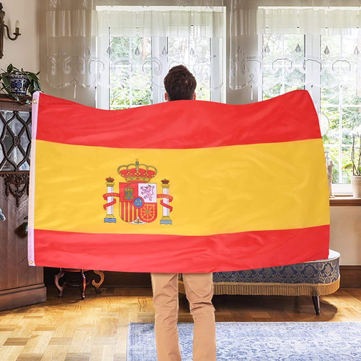 AhfuLife Bandera de España 90cm x 150cm, 2 Piezas Bandera Española con Agujeros de Latón en Ambos Lados, para Decoraciones de Fiestas, la Copa del Mundo, Día Nacional, Jardín, Calle — view 5