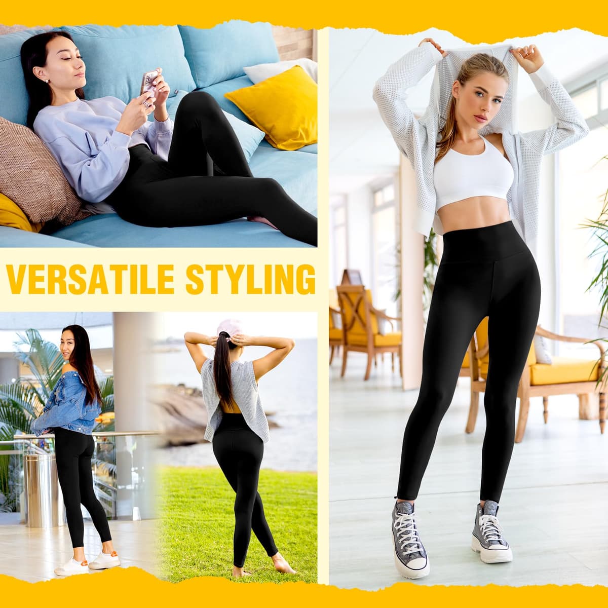 3 Pack Black Leggings for Women, High Waisted Buttery Soft Leggings for Workout Running Yoga — view 2