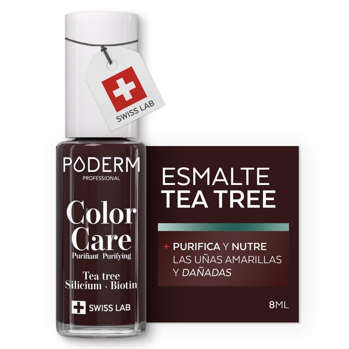 Poderm Esmalte Antimicótico para Uñas - Rojo Negro – 8 ml | Antifúngico con Tea Tree, Silicio y Biotina | Fortalece, Repara y Cubre las Uñas Amarillas y Dañadas | Creado por una Podóloga en Suiza