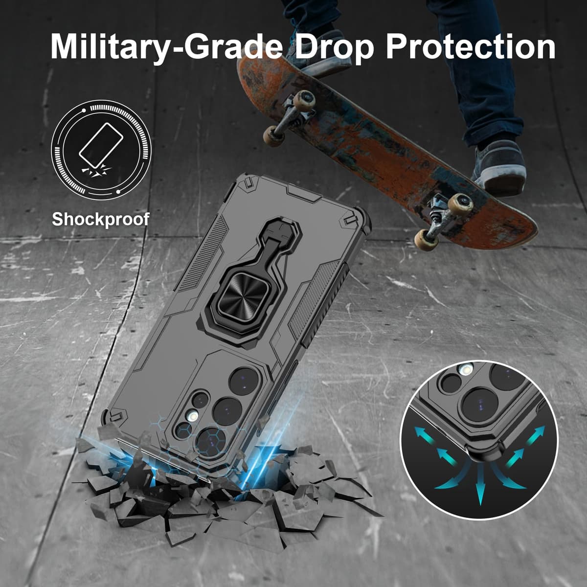 Funda para CMF Phone 2 Pro, Carcasa Antigolpes con Soporte anular metálico, Case Protectora de Grado Militar, Negro — view 1735