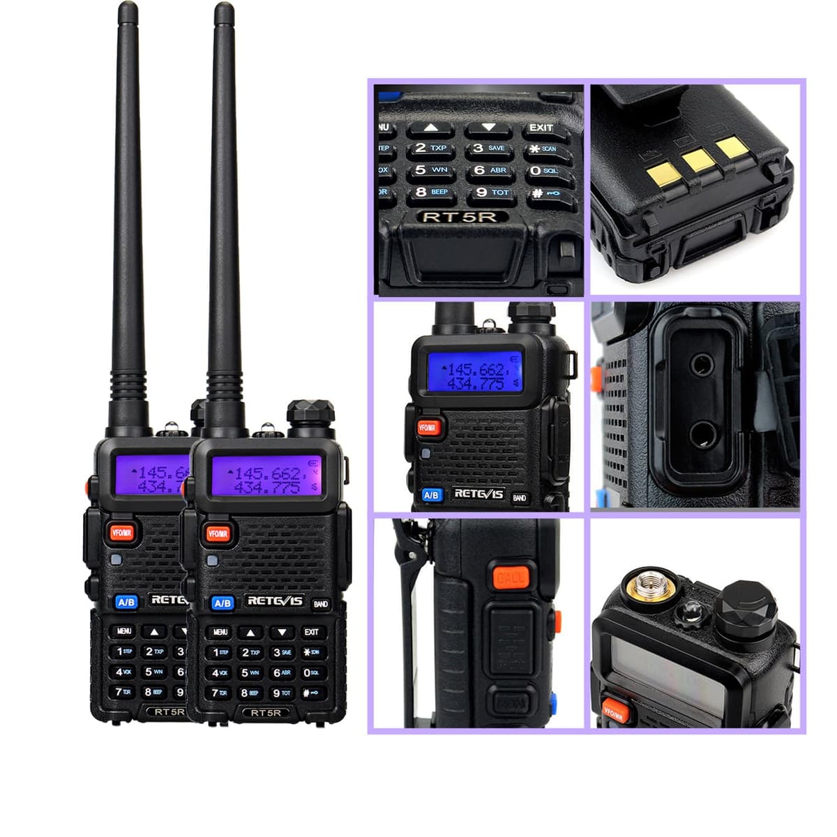 Retevis RT5R Walkie Talkie, Emisora Caza, 128 Canales Walkie Talkie Largo Alcance, Linterna, Type-C, FM, Robusto Emisora Radioaficionado para Caza, Principiante, Ayuda de Emergencia(Negro, 2 Piezas) — view 3