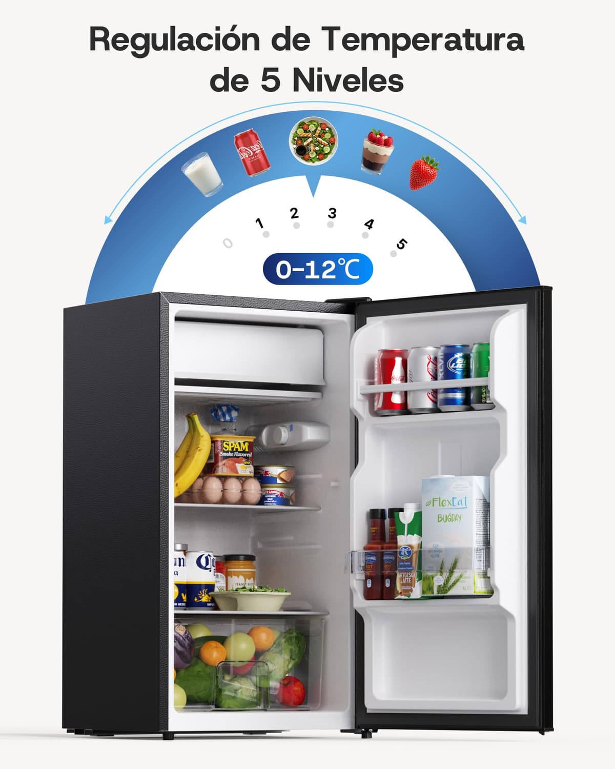 Upstreman 85L Frigorífico Sin Congelador, 0-12°C 5-niveles Regulación de Temperatura, LED-Beleuchtung, 39 dB Silencioso, Energéticamente Eficiente para Dormitorio, Oficina, Cocina, CR85-Negro — view 3