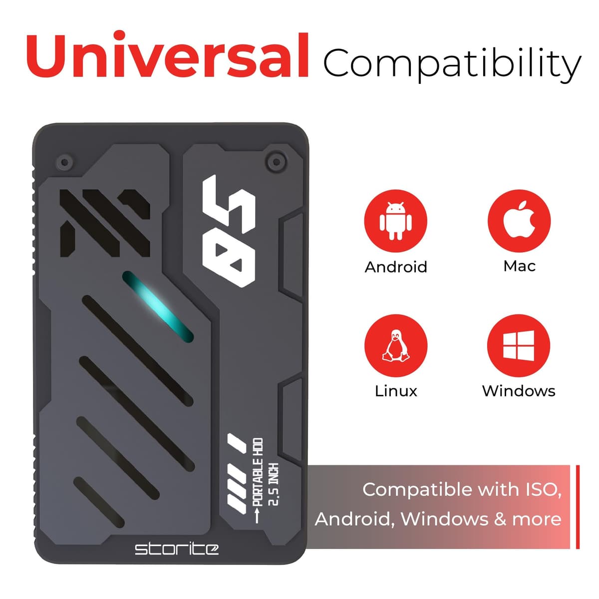 Storite Disco duro externo 1 TB USB 3.0 ligero para copia de seguridad y almacenamiento de datos, disco duro portátil para juegos, ordenador portátil, Mac, ordenador de sobremesa — view 3