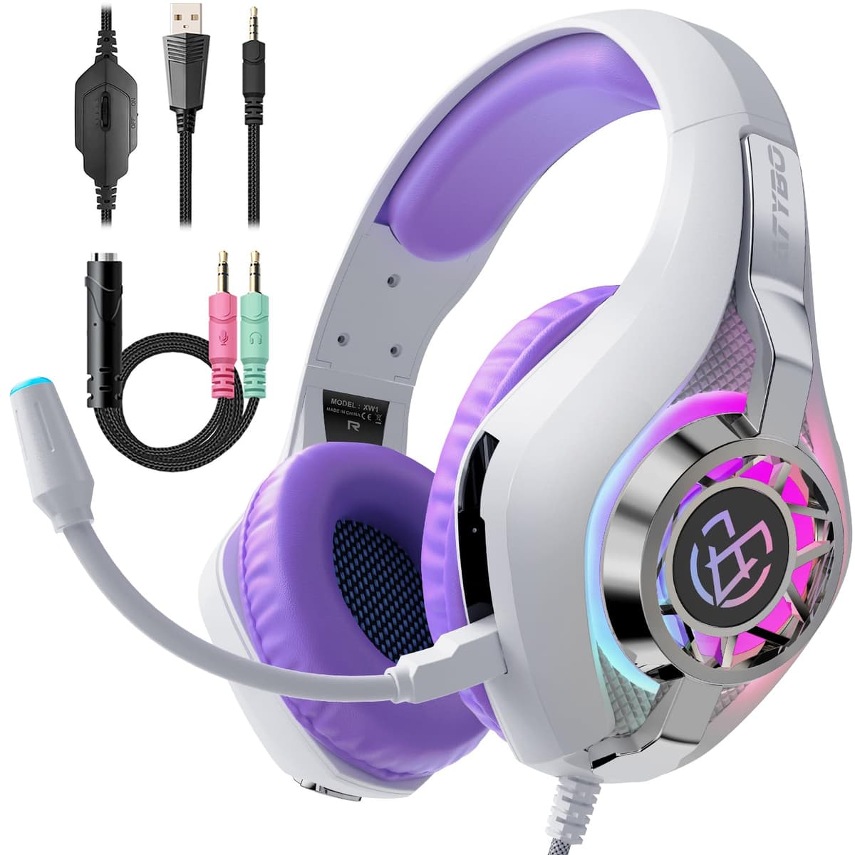 Tatybo Gaming Headset for Ps5 Ps4 PC Xbox S/X Series Switch PC, Gaming Headphone with Noise Cancelling Microphone RGB Lighting — view 9