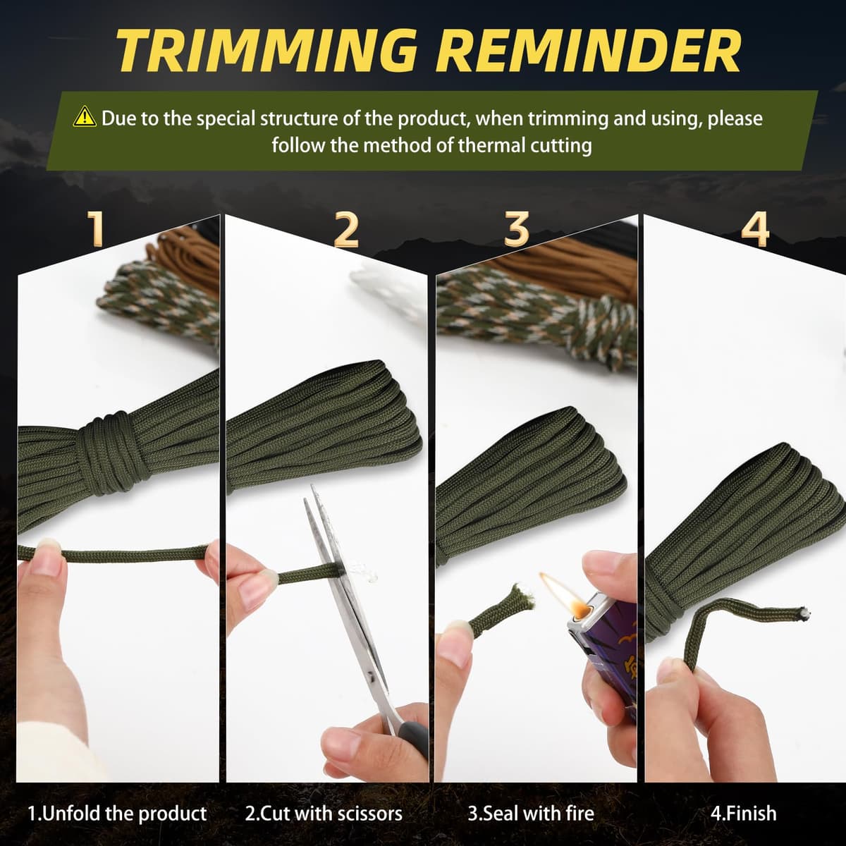 Farerkass 5 Piezas 33ft/10m Paracord 4mm, Cuerda Paracord con 7 Core Strands, Cuerda Nylon Cuerda de Paracord para Camping, Senderismo y Pulseras Paracord — view 5
