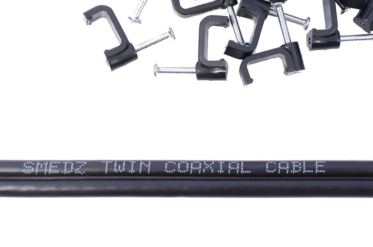 10m Black Twin Satellite Shotgun Cable Extension Kit With Premium Grade Fitted Compression F-connectors As Used By The Professionals For Sky+ , HD , Freesat Allows You To Relocate Your Existing Box , Kit Consists Of 10m Sky Double Coax , 20 x Cable Clips , 4 x Connected Compression F-connectors , 2 x F-connector Couplers — view 5