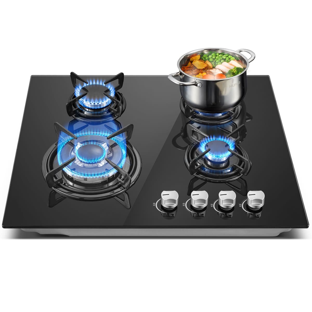 TopStrong Gas Hob 2 burners, 30cm Built in 2 Burners Gas on Glass Hob, NG/LPG Convertible, Flame Out Protection, Cast Iron Supports, 5200W — view 9