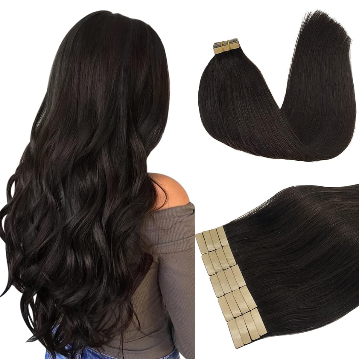 DOORES Tape in Hair Extensions Human Hair, Balayage Dark Brown to Chestnut Brown 50g 20pcs 18 Inch, Human Hair Extensions Natural Remy Straight Skin Weft — view 40