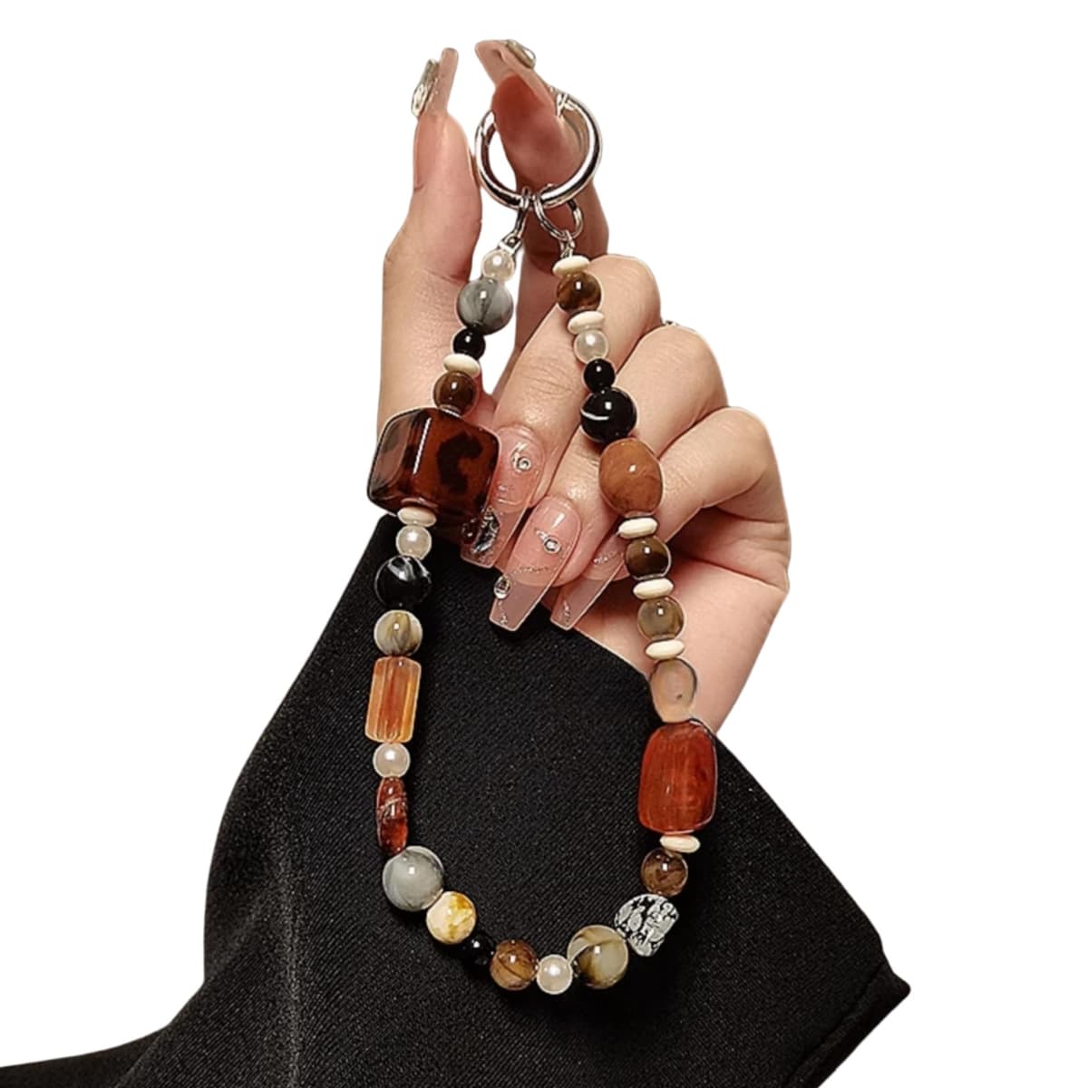 LIFCIUSO Phone Charm with Crystal/Handpainted Bead, Kawaii Hands-Free Wrist Strap for Women Girl, Cute Heart Fluffy Leopard Print Shell Bead, Luxury Bling Diamond Glitter Beaded, Phone Lanyard