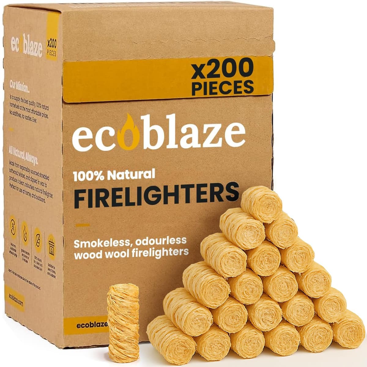 Ecoblaze Natural 24 Firelighters - Fire Lighters for BBQ, Pizza Oven, Fire Pits - Wood Wool Fire Starters - Perfect for Garden Life & Camping, Safe, Clean Wax Coated Instant Firestarter — view 7