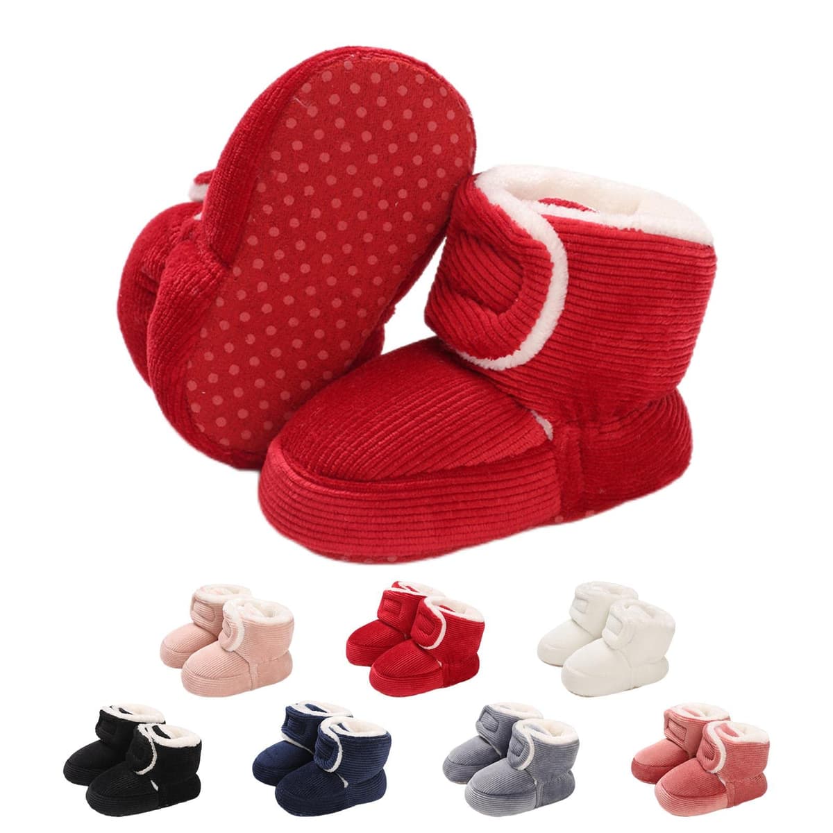 Baby Winter Warm Fleece Bootie, Newborn Non-Slip Soft Sole Winter Shoes Sock Shoes Cute Adjustable Crawling Shoes Prewalker Boots for Girls Boys Toddler 0-18 Months — view 15