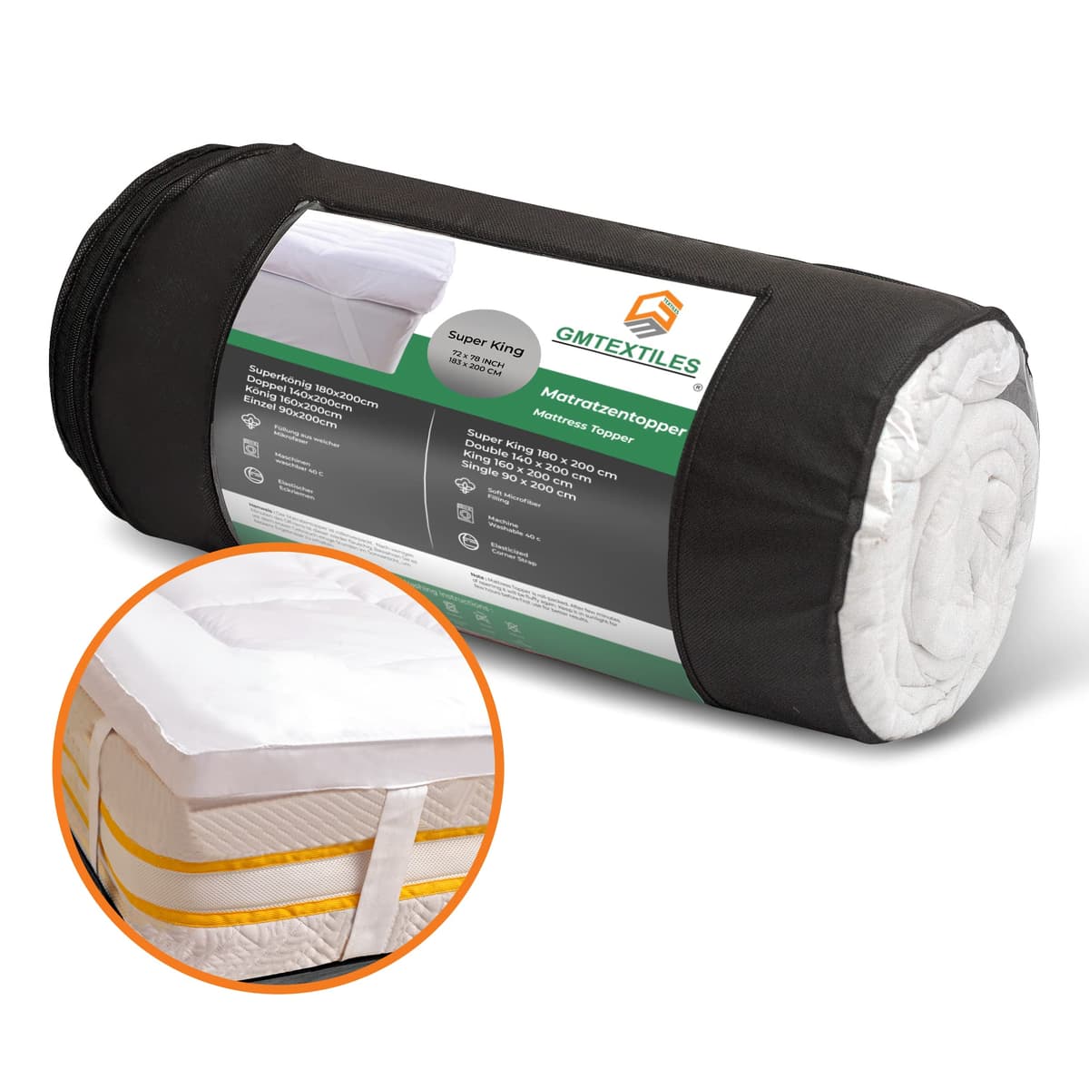 GMTEXTILE Thick Single Mattress Topper 5cm, Microfiber Single Bed Topper Single Bed Mattress Toppers Best Anti Allergenic (Single 90 X 190cm) — view 2