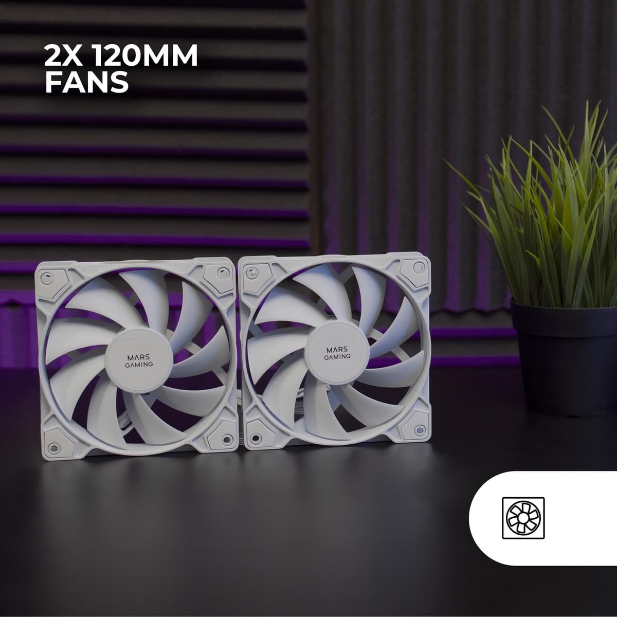 Mars Gaming MF-PWMX2, Kit 2 Ventiladores 120mm, Ultra silenciosos FDB 12dB, Sistema Anti-vibraciones, Sistema PWM, Blanco — view 2