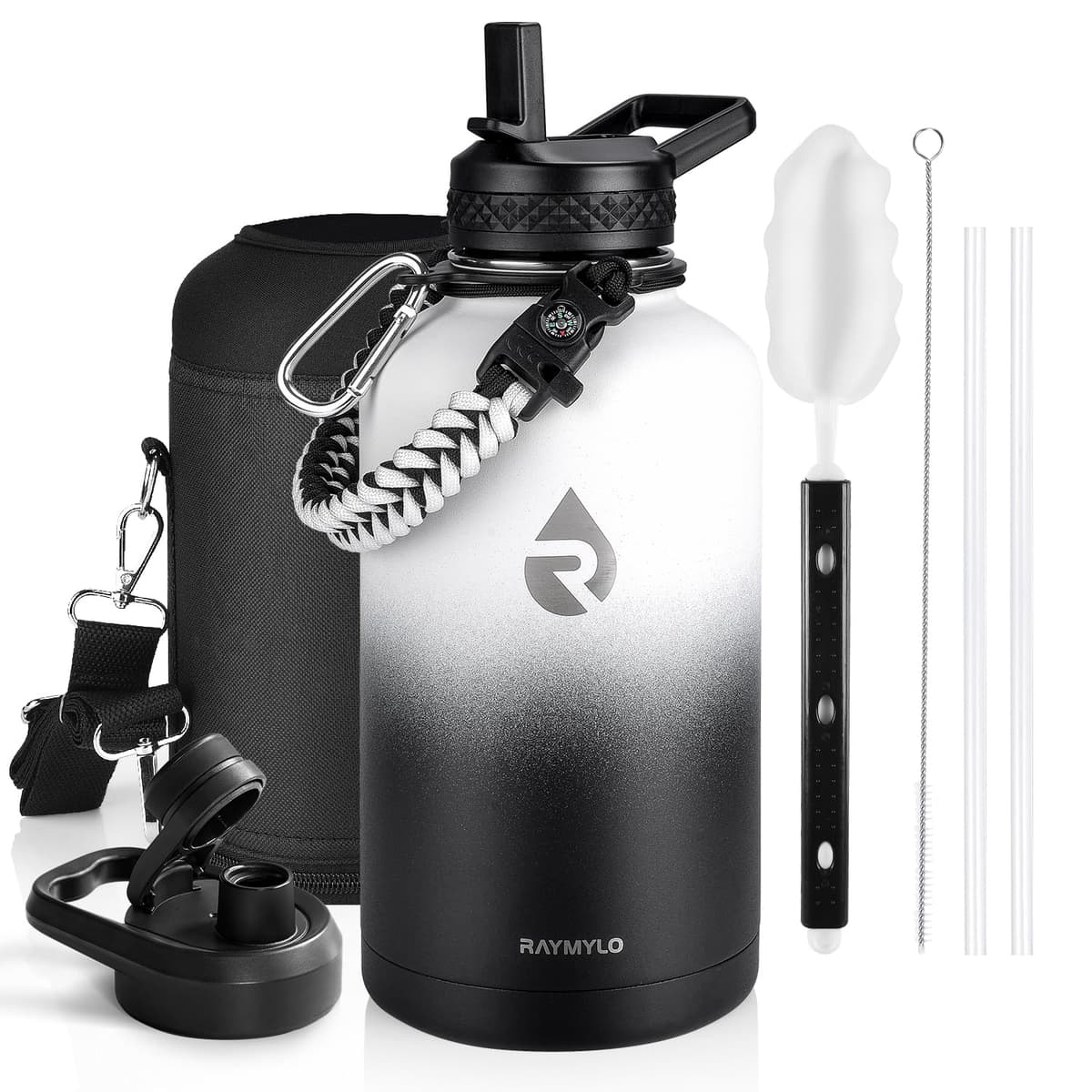 RAYMYLO One Gallon Water Bottle Insulated, Triple Walled Vacuum Stainless Steel (Cold for 48 Hrs), Leak Proof & Non-BPA, Large Water Flask Jug with Paracord Handle & Straw Spout Lids — view 82