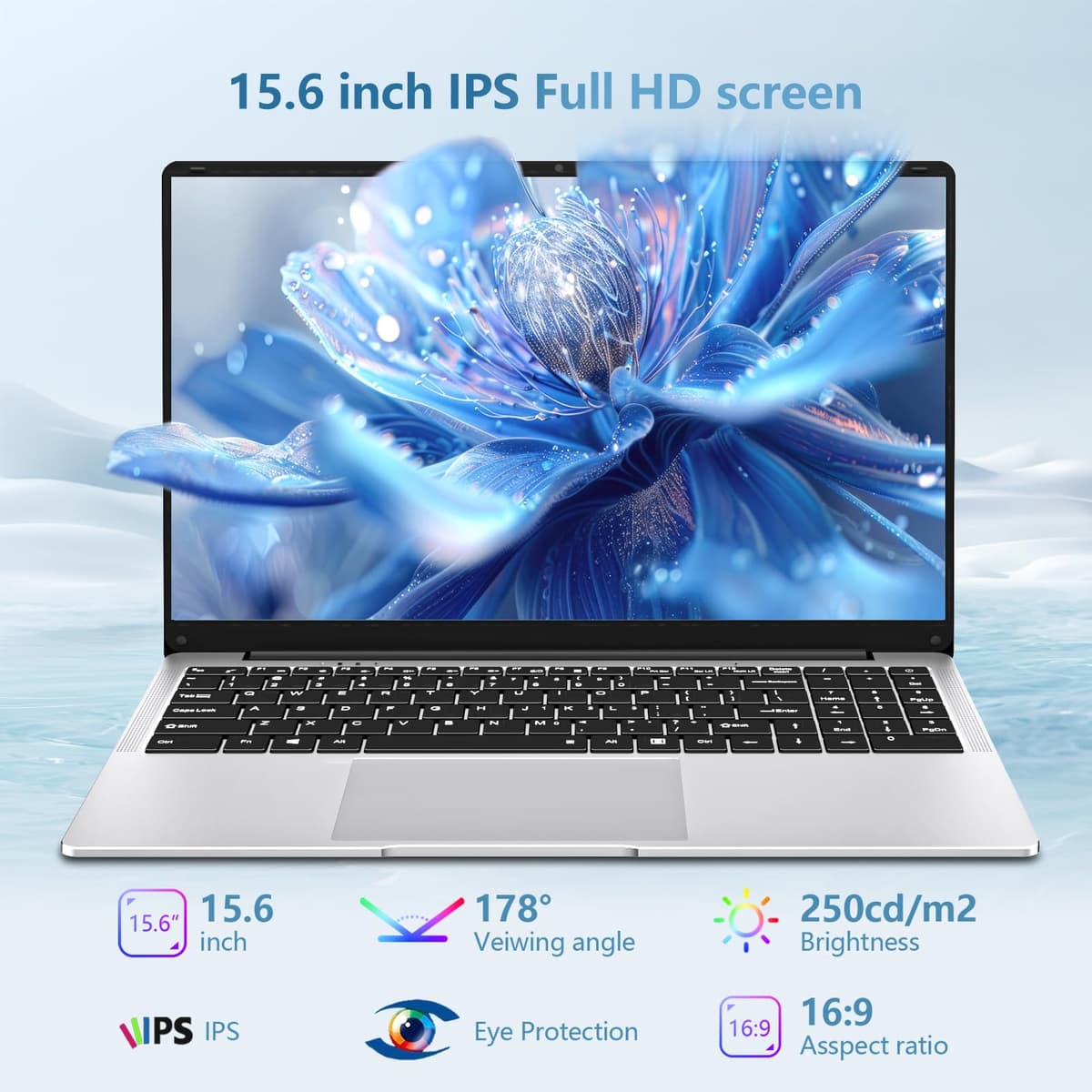 15.6 Pulgadas Ordenador Portatil, Win 11 PC Portátil Celeron N4000 CPU, Portátil con 12GB LPDDR4 512GB SSD, 1920*1080 IPS FHD Pantalla Laptop, TF Card Slot expansión hasta 1 TB, Mini HDMI+BT4.2 — view 2