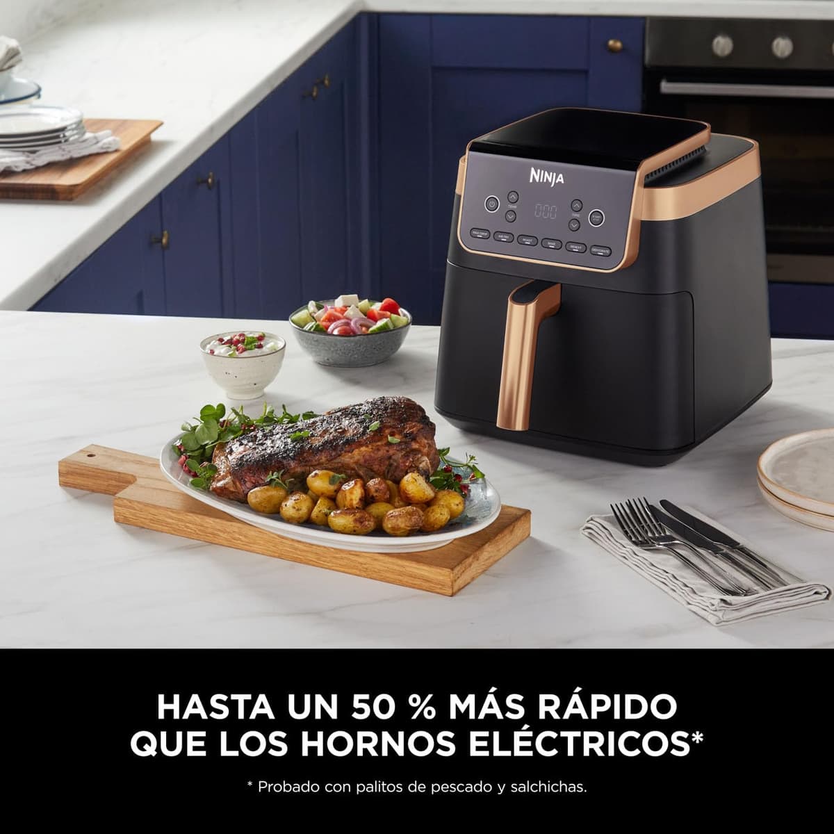 Ninja MAX PRO Freidora de aire, 6,2L, sin aceite, cajón individual, tamaño familiar, Asar, Hornear, Freír con aire, cajón antihaderente apto lavavajilllas, pinzas de silicona, negro/cobre, AF180EUCP — view 5