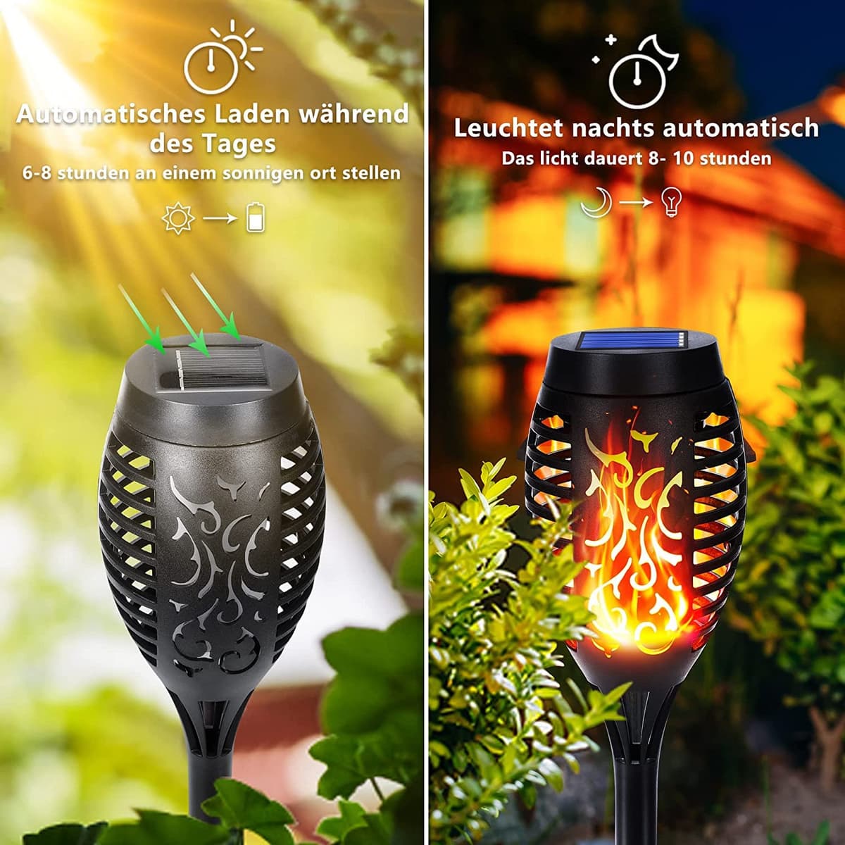 NEXVIN 8 Pack Solar Flickering Dancing Flame Lights Waterproof Solar Torch Lights for Outdoor Garden Patio Pathway Yard Driveway Halloween Decorative — view 4