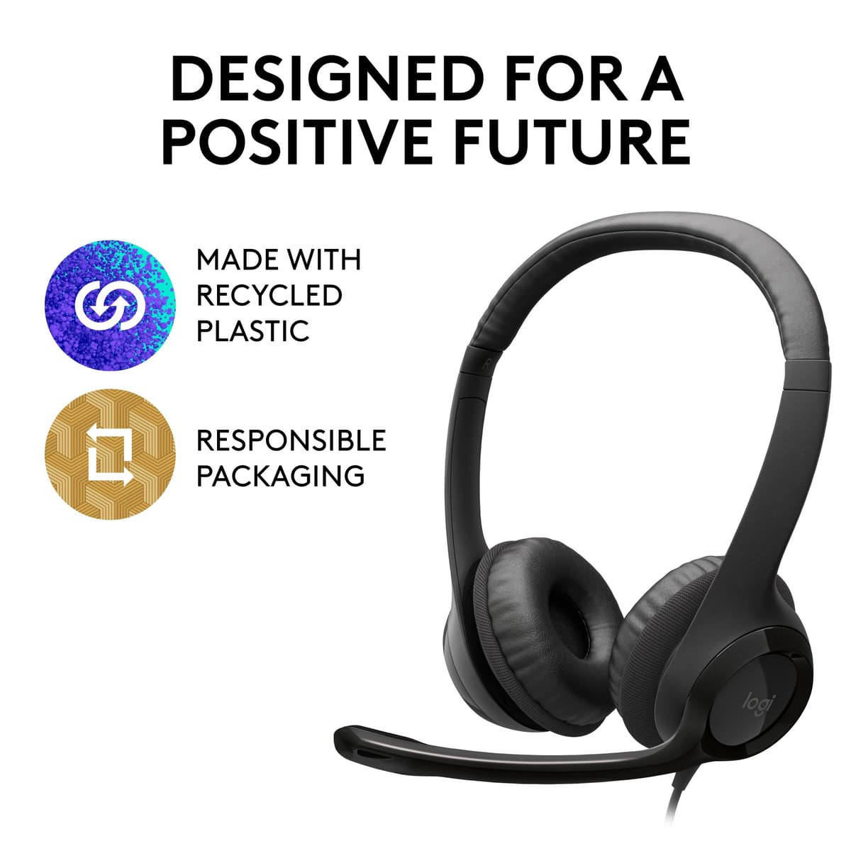 Logitech H390 Wired Headset for PC/Laptop, Stereo Headphones with Noise Cancelling Microphone, USB-A, In-Line Controls, Works with Chromebook - Black — view 11