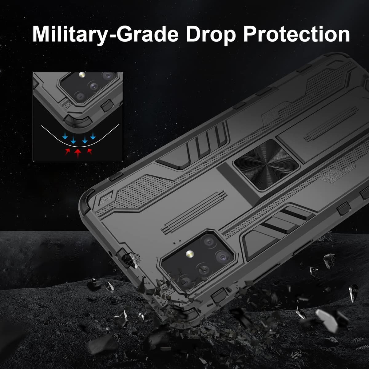 Funda para CMF Phone 2 Pro, Carcasa Antigolpes con Soporte anular metálico, Case Protectora de Grado Militar, Negro — view 519