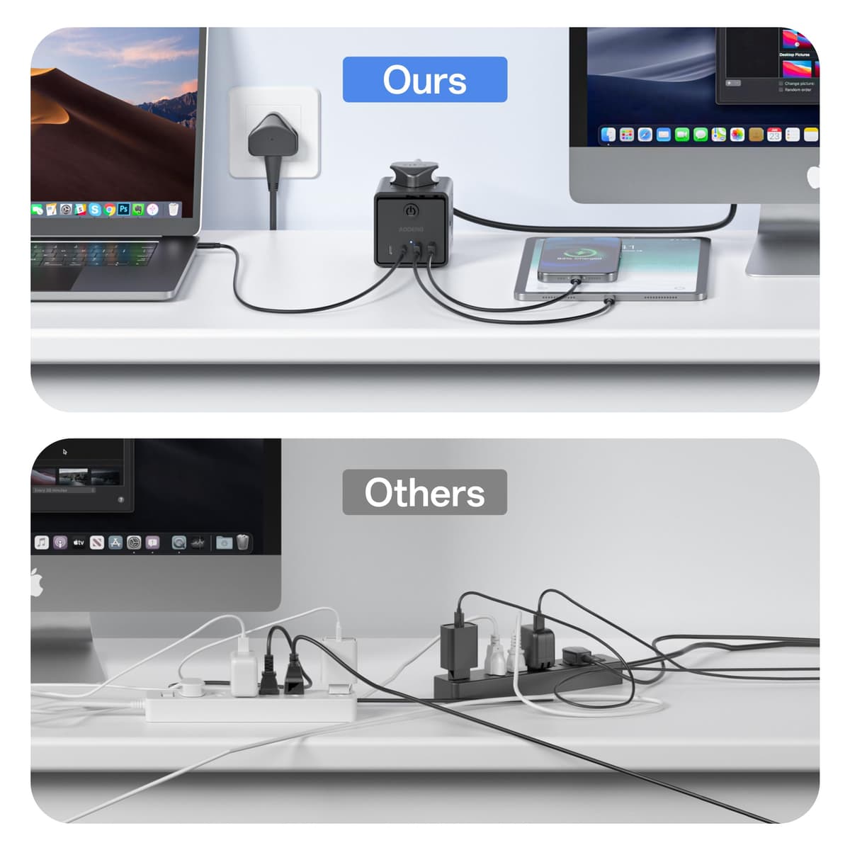 Extension Lead with 4 USB Slots and Switch, 3 Way Multi Plug Extension Cable with 2 USB C, UK Desktop Power Extension Cord with Multi Socket, 1.5M Extension Cable for Home Office — view 6