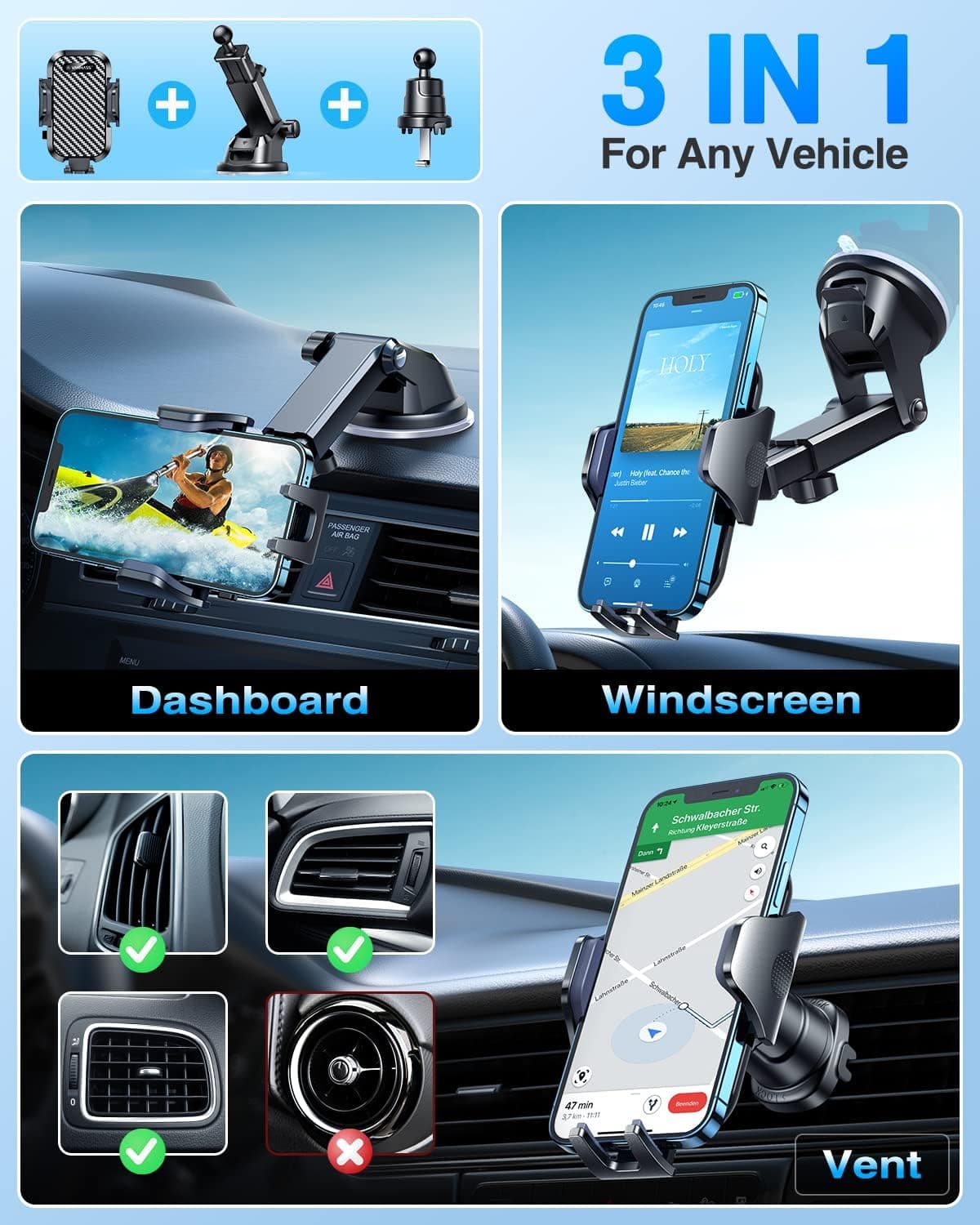 VANMASS 2026 BEST Car Phone Holder [Strongest & Stablest & Durablest]Military-Grade Suction Mobile Mount for Dashboard Windscreen Vent,Van Stand Cradle for iPhone 17 Pro Max 16 15 14 13 12 Samsung S26 — view 2