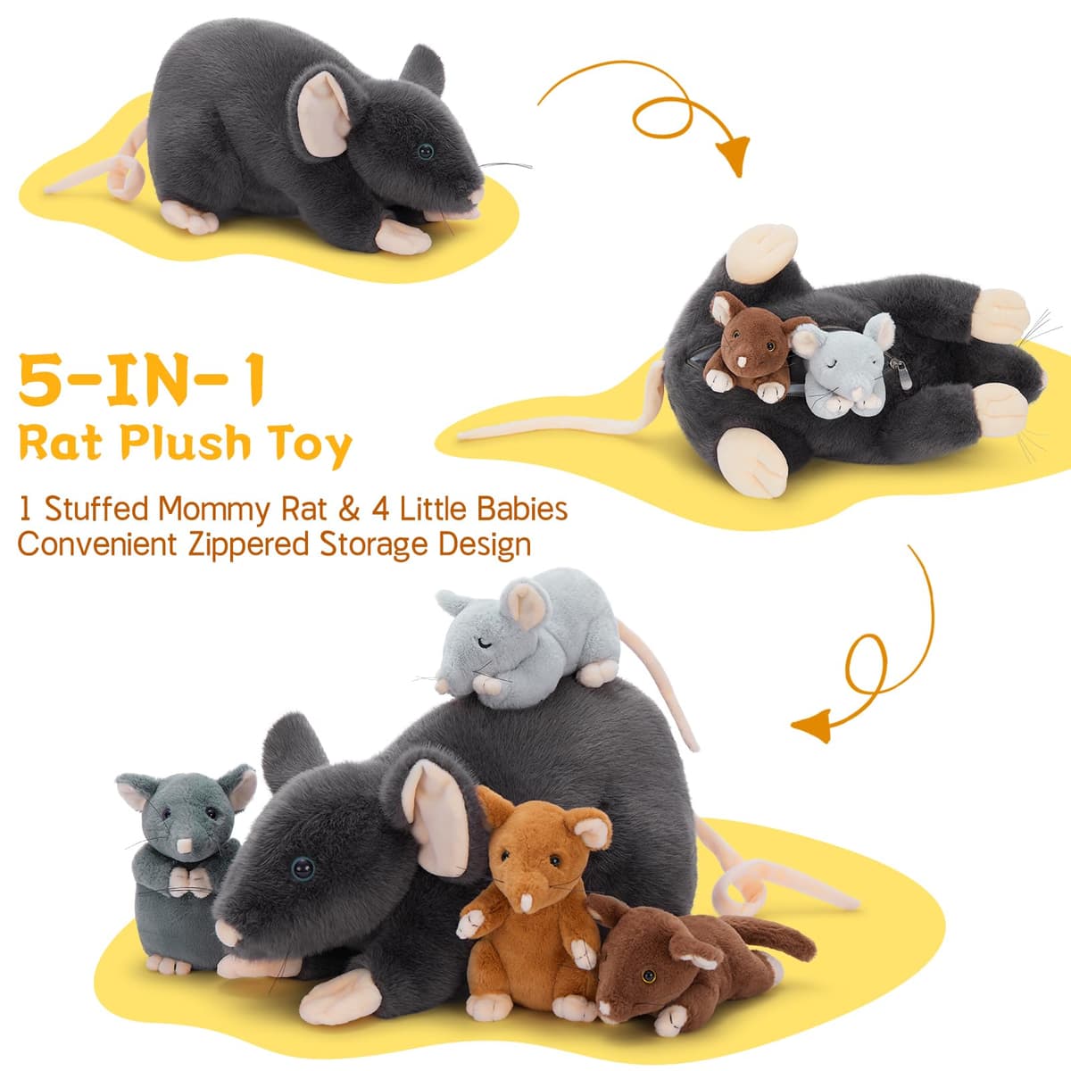MorisMos Giant Teddy Mouse with 4 Cuddly Babies Inside, 40cm Soft Toy Kawaii Gift for Kids' Birthday or Christmas — view 3