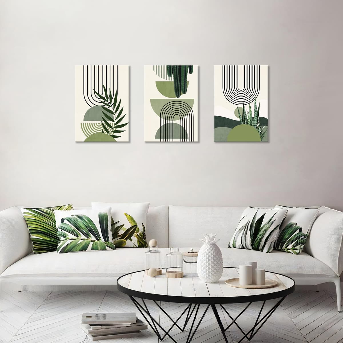FajerminArt 3Pcs Framed Sage Green Canvas Wall Art, Modern Aesthetic Green Plant Wall Art Boho Home Decor Poster Canvas Painting Wall Decor for Bedroom Living Room Office Ready to Hang 30x40cmx3 Pcs — view 3
