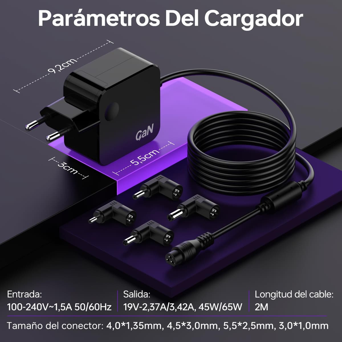 65W Cargador GaN para ASUS VivoBook Go Zenbook 14 15 S14 S15 F1504V F1502 F1505 F1402 E1504F F1500 X515 X415 F515E F556U F541 F415 UX431 S433 W15-065N1B AD2108020,Cargador Universal Portátil para ASUS — view 2