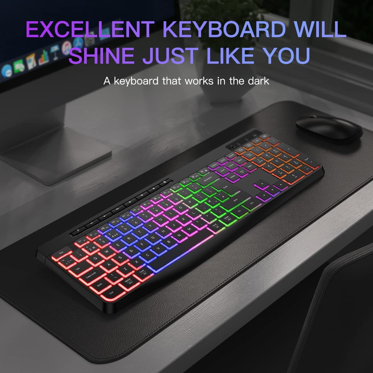 TECURS Wireless Keyboard QWERTY UK Layout, 2.4G Wireless Gaming Keyboard, LED Backlit, Ergonomic, Quiet, Rechargeable, Full Size Keyboard with Multimedia Keys for Computer/PC/Laptop/MAC/Windows — view 6