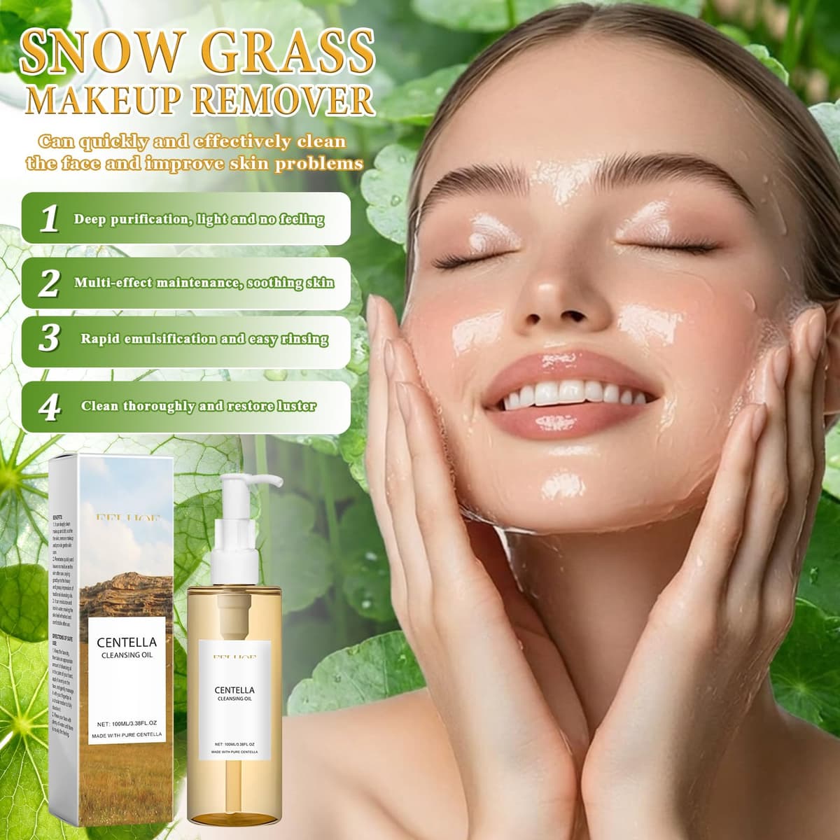 2PCS Centella Cleansing Oil + Centella Facial Cleanser, Centella Asiatica Extract from Madagascar, Centella Cleanser, Korean Facial Cleansing Oil, Suitable for Sensitive Skin — view 4