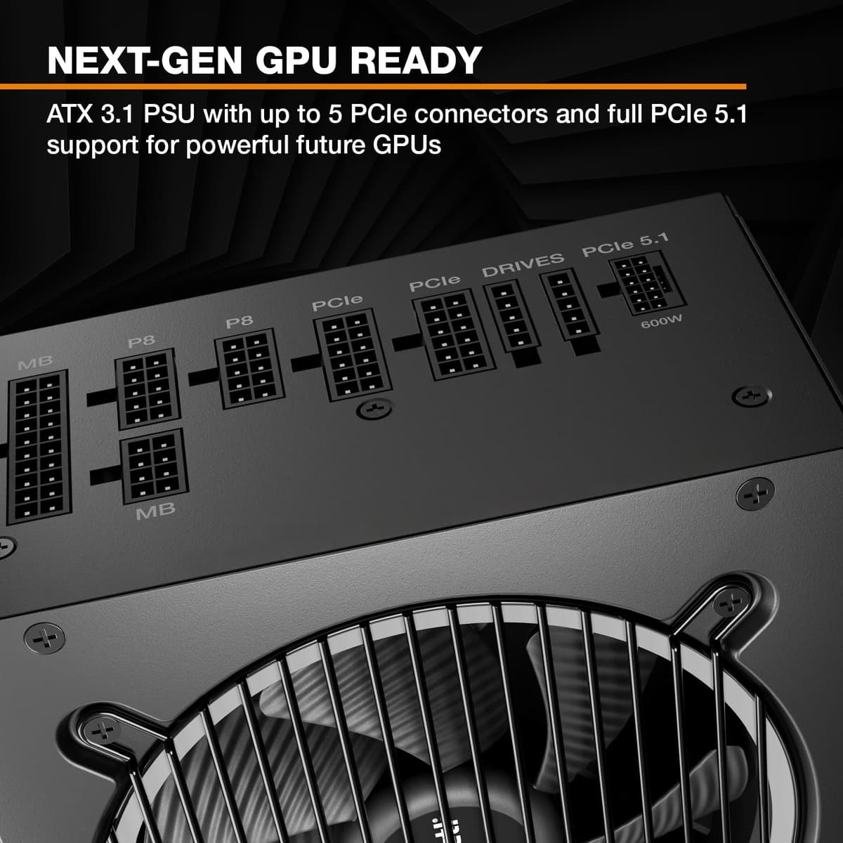 be quiet! Pure Power 13 M 550W Power Supply, 80 PLUS® Gold Certification, ATX 3.1 PSU, Support For PCIe 5.1 GPUs, Semi-Passive 120mm be quiet! Fan, LLC Technology, Single Rail, For Overclocked GPUs — view 4