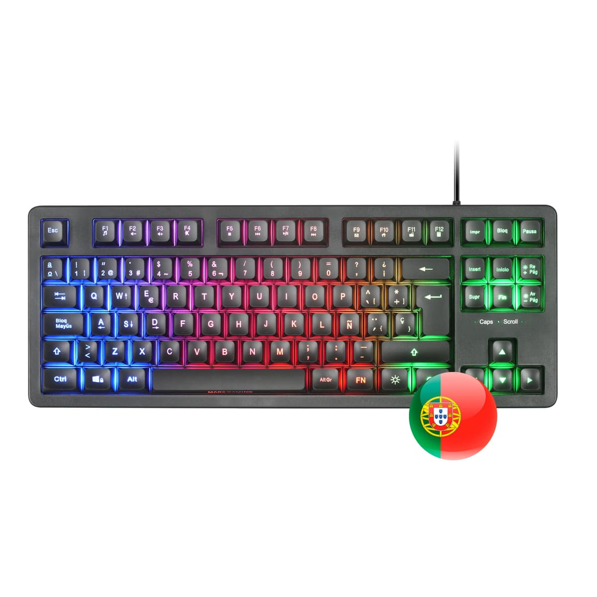 Mars Gaming MK023, Idioma Portugués, Teclado Gaming TKL, Tecnología Híbrida H-Mech, Iluminación FRGB Rainbow, Anti-ghosting, Compatibilidad Universal, Negro MK023PT