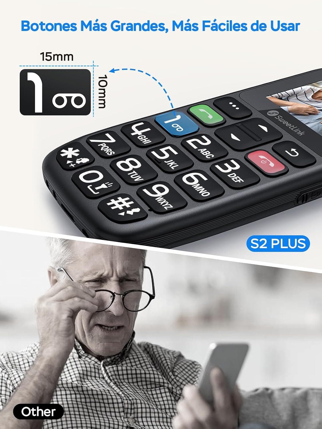 SweetLink S2 Plus Mobile Phone for Elderly, 2023 2G gsm Senior Large Key and High Volume Mobiles, SOS Button, 1400mAh Battery