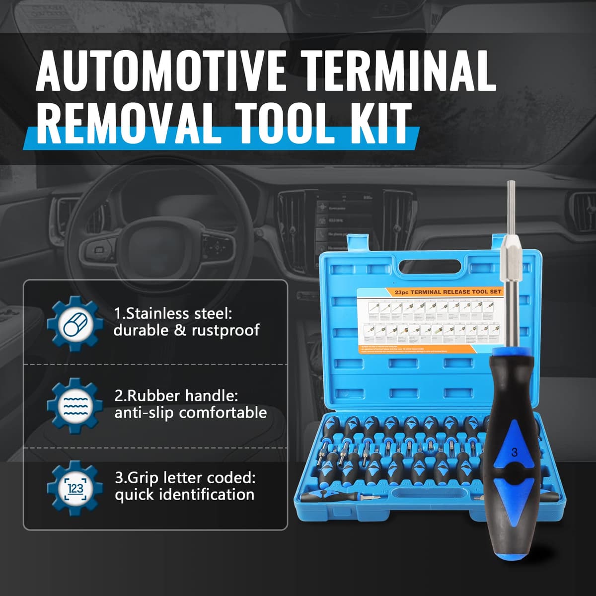KAISAL 23 Pcs Automotive Terminal Removal Tool Kit Carbon Steel Car Terminal Release Tool Universal Electrical Wiring Connector — view 2