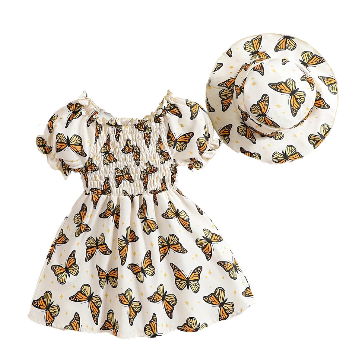 Bebé Niña Elegante Vestido Manga Corta Infantil Flor Imprimir Sombrero a Juego Conjunto Vestidos de Playa Verano 3 Meses-3 Años