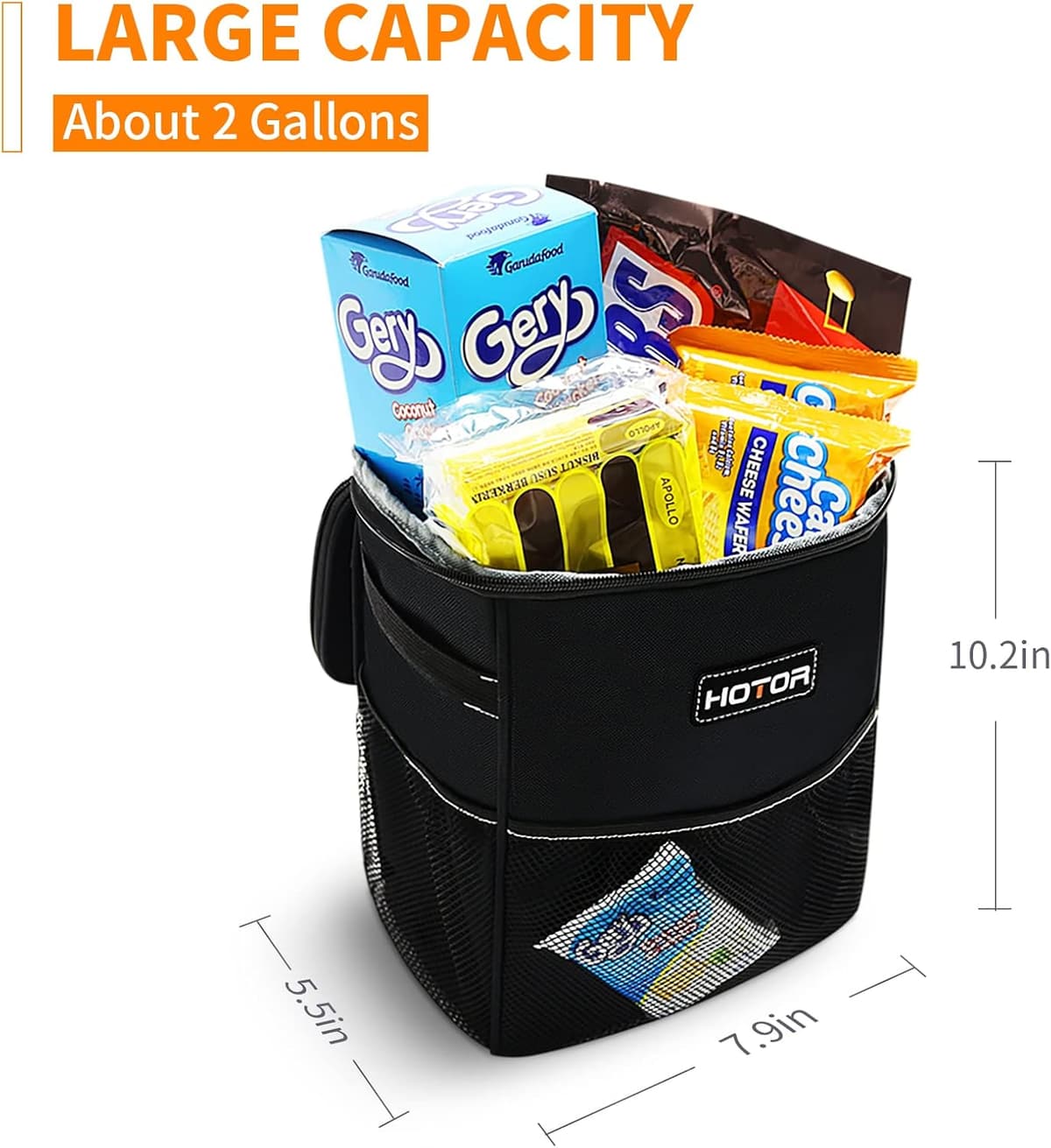HOTOR Car Bin: Leak-Proof, Foldable, Waterproof Interior Accessory With Lid, Adjustable Straps and Multiple Pockets