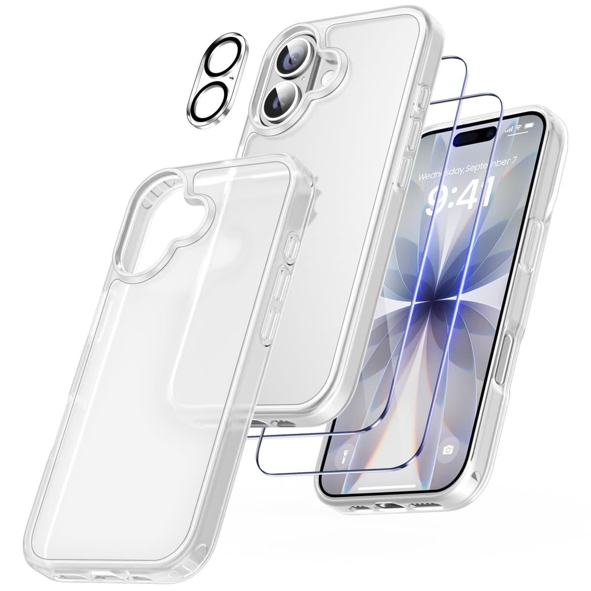 FLLAO 4 en 1 Funda para iPhone 15 con 2 Protector Pantalla y 1 Protector Lente Cámara, [Almohadilla de Aire integrada] Antigolpes Antiarañazos Carcasa 6,1 Pulgadas, Transparente — view 34