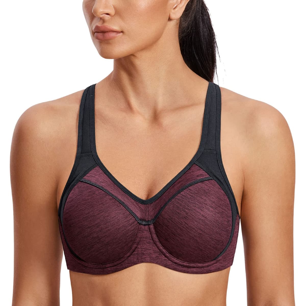 SYROKAN Women's High Impact Sports Bra Underwire Full Support Racerback Padded Running Bra — view 14