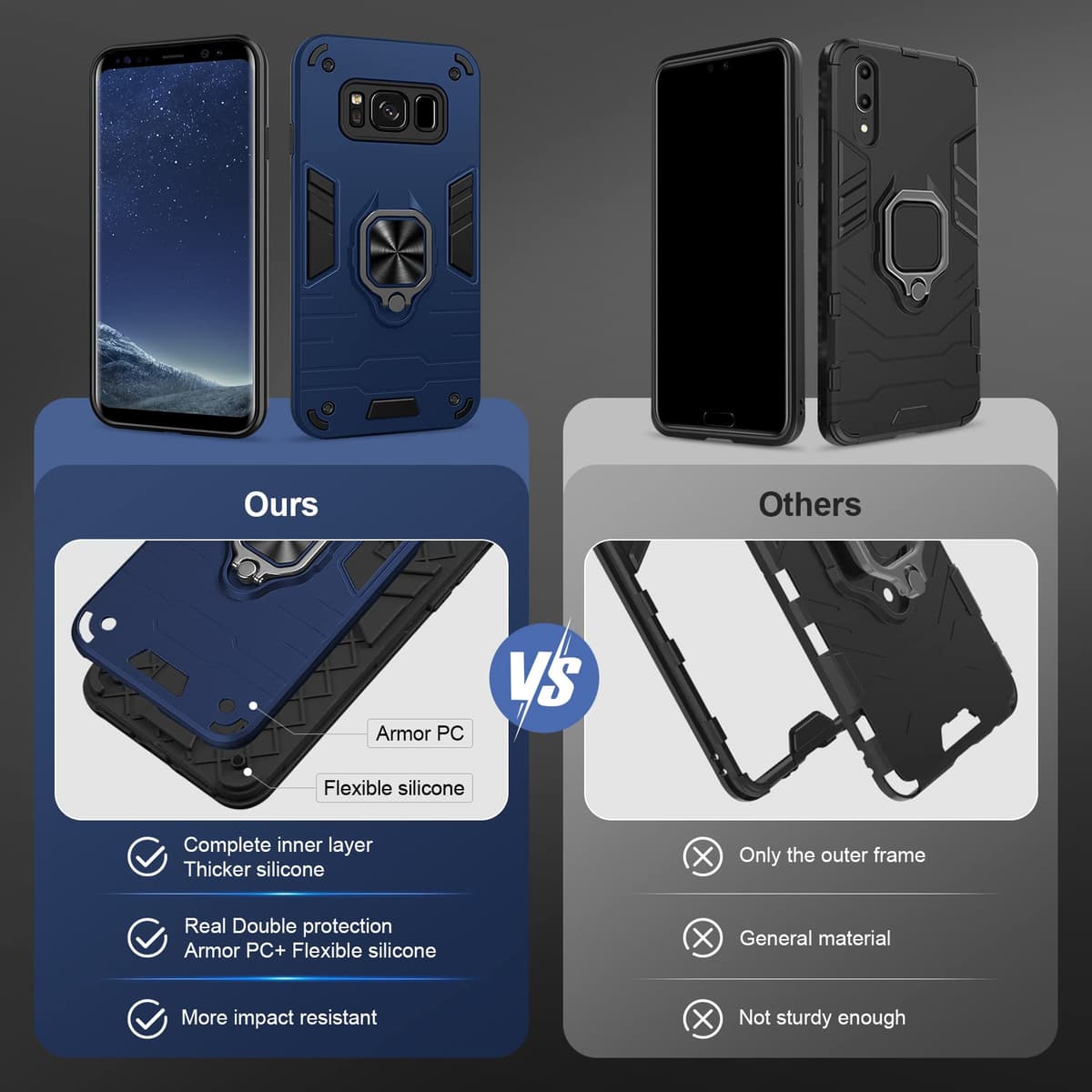 Funda para CMF Phone 2 Pro, Carcasa Antigolpes con Soporte anular metálico, Case Protectora de Grado Militar, Negro — view 1027