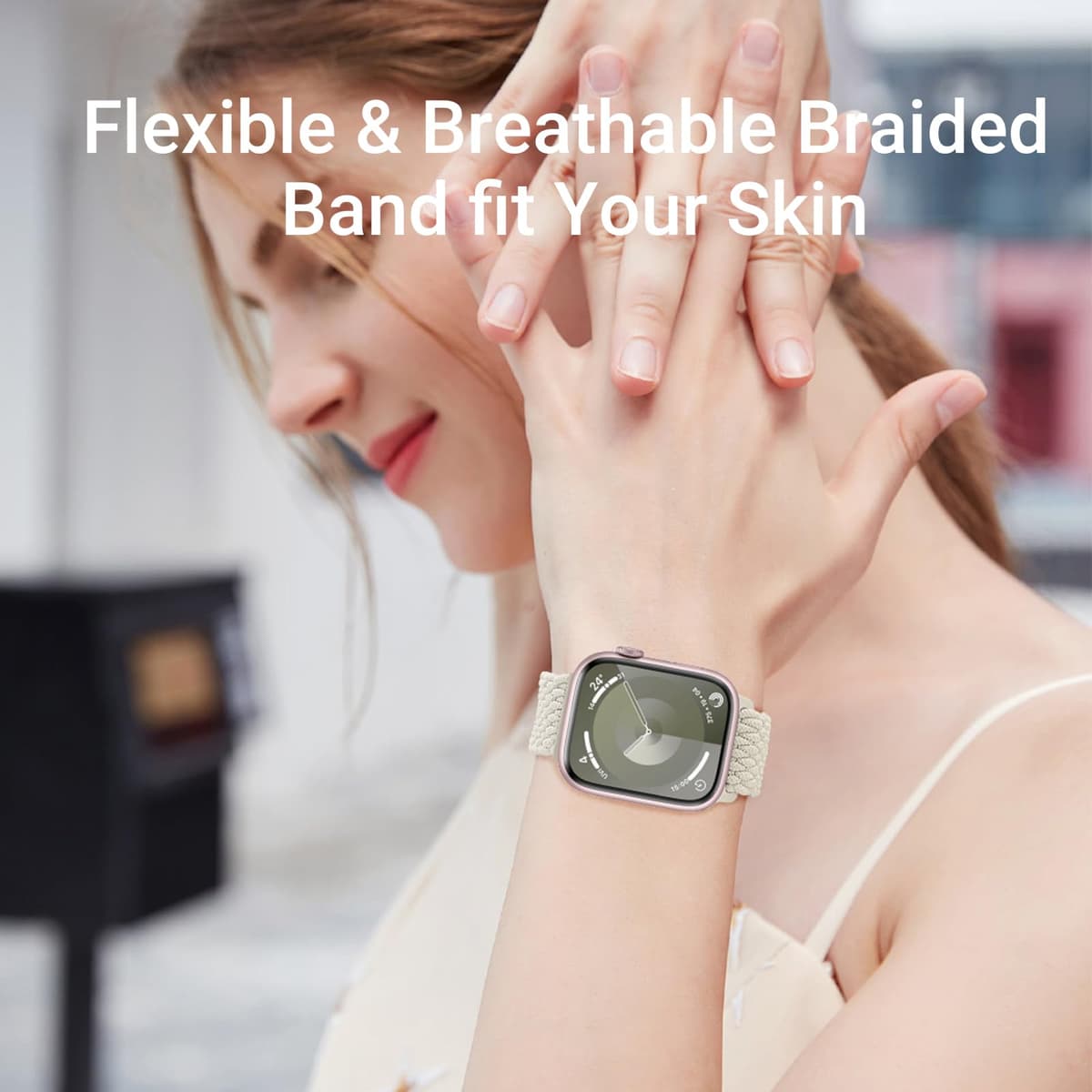 Higgs Braided Strap Compatible with Apple Watch Straps 44mm 46mm 38mm 42mm 40mm 41mm 45mm 49mm for Men Women, Nylon Elastic Magnetic Snap Strap for iWatch Series 11 10 9 SE 8 7 6 5 4 Ultra 3 2 1 — view 4