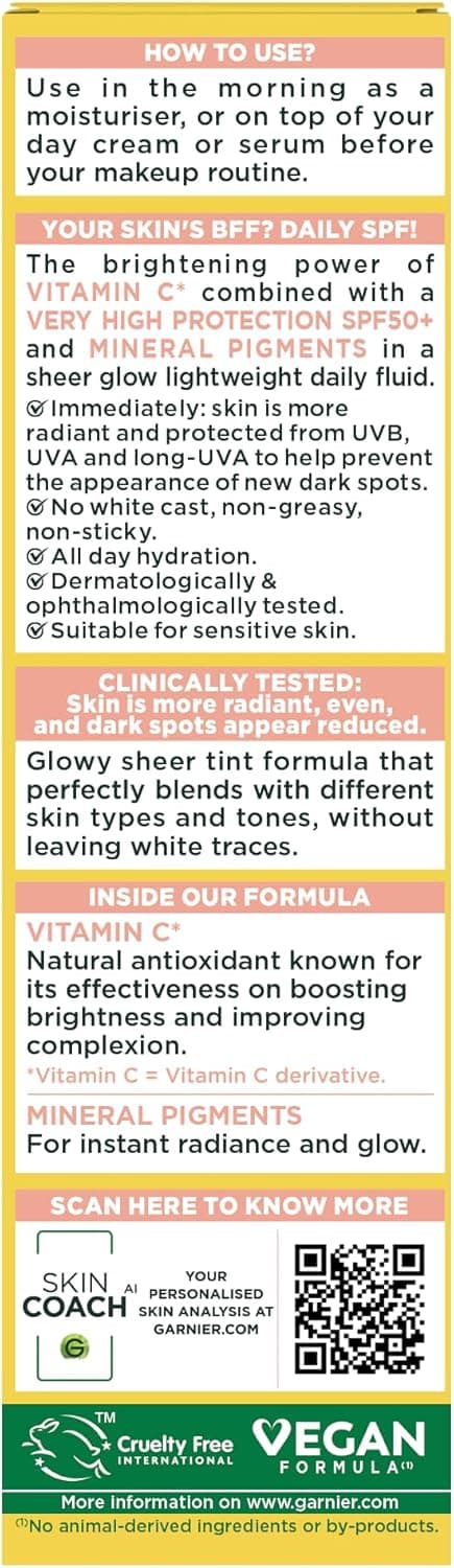 Garnier Vitamin C Daily UV Brightening Fluid Sheer Glow, SPF50+, Prevents + Corrects Sun Damages + Evens Skin tone, Face & Neck, For all skin types, Cruelty-Free, Vegan, 40ml — view 3