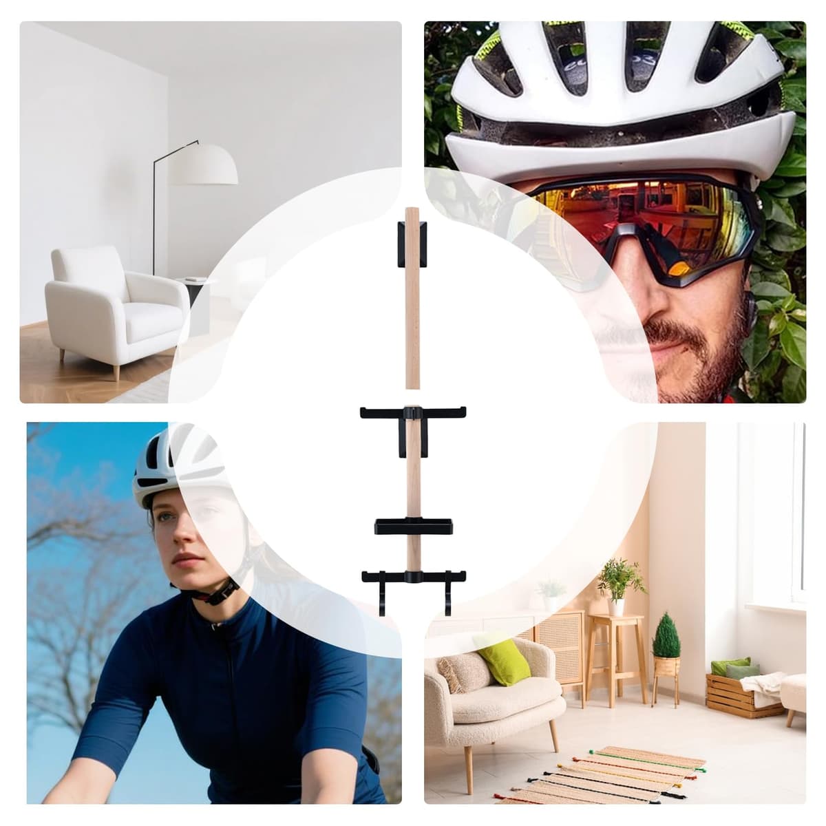 Estante de almacenamiento para casco de bicicleta, organizador para colgar en la pared para equipo de ciclismo, soporte de pared de metal con ganchos, taller de garaje interior, almacenamiento para — view 4