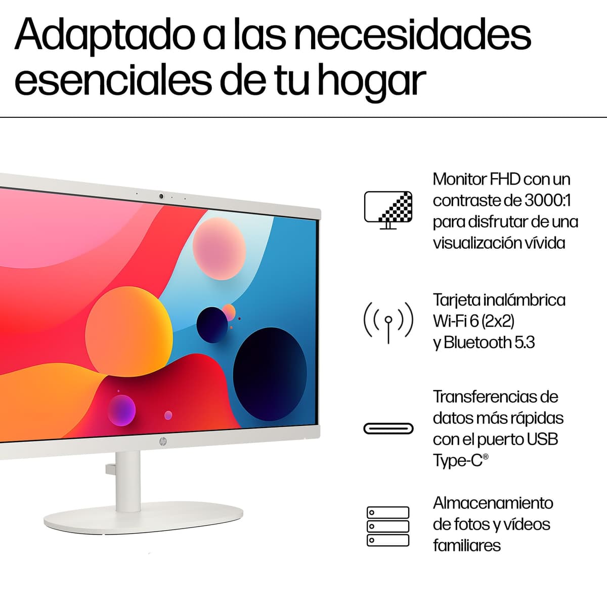 HP All-in-One 22-dg0014ns - Ordenador de 21.5" (Intel N100, 8GB RAM, 256GB SSD, Intel UHD Graphics, Windows) - White - Teclado QWERTY Español — view 2