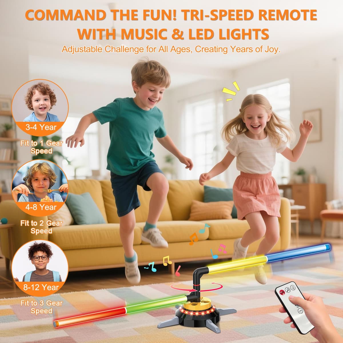 TERRAMUS 3 in 1 Bean Bag Ring Toss Game for Kids, Rechargeable Musical Jumping Games w/LED Light & Remote, Electric Spinning Base, Sandbags, Rings, Carnival Indoor Outdoor Sport Toy for 3+ Boys Girls — view 8