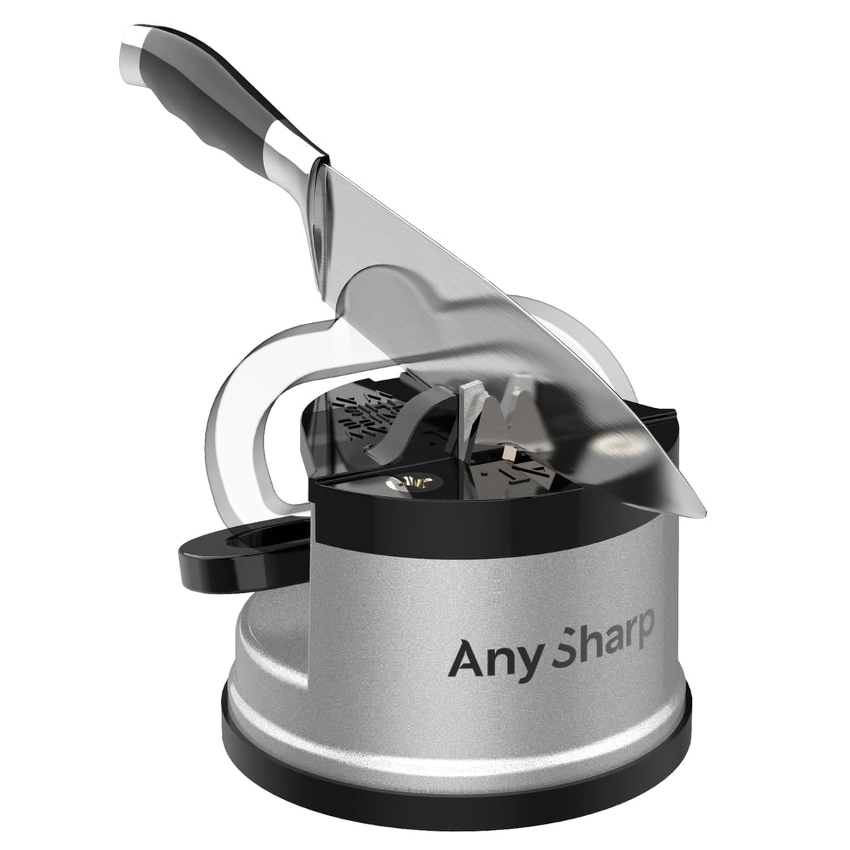 AnySharp Knife Sharpener, Hands-Free Safety, PowerGrip Suction, Safely Sharpens All Kitchen Knives, Ideal for Hardened Steel & Serrated, World's Best, Compact, One Size, Silver — view 4
